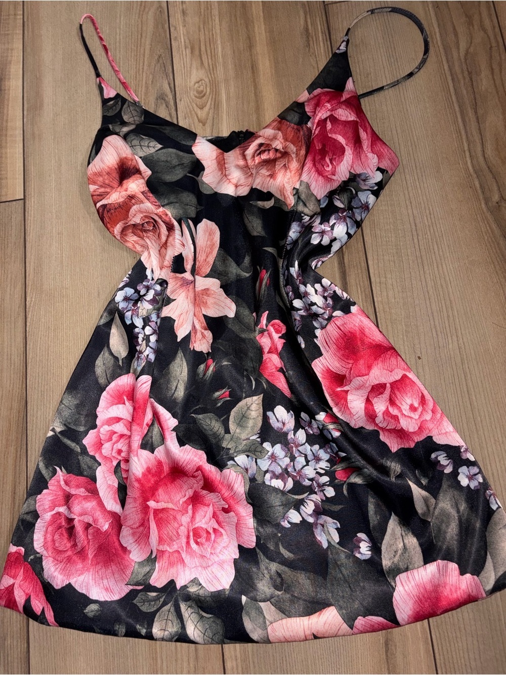 LUX LA Satin Floral Mini Slip Dress with Pockets - Size Medium